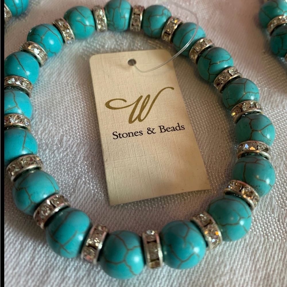 Turquoise Beaded Bracelet with Rhinestone Accents